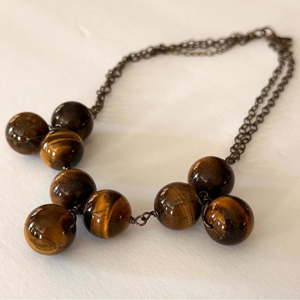 Women’s semi precious stones  round tiger eye necklace~ handmade